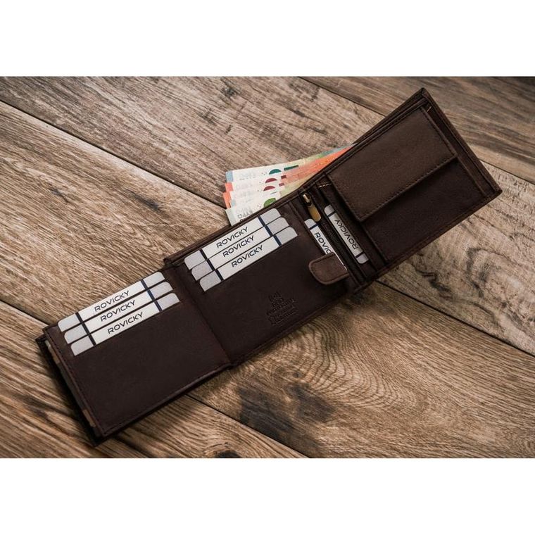 Portfel, brązowy, skórzany, RFID, Always Wild