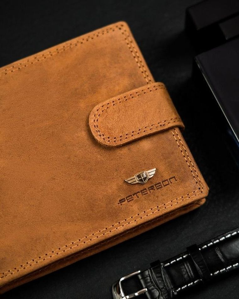 Portfel, brązowy, skórzany, RFID, Peterson