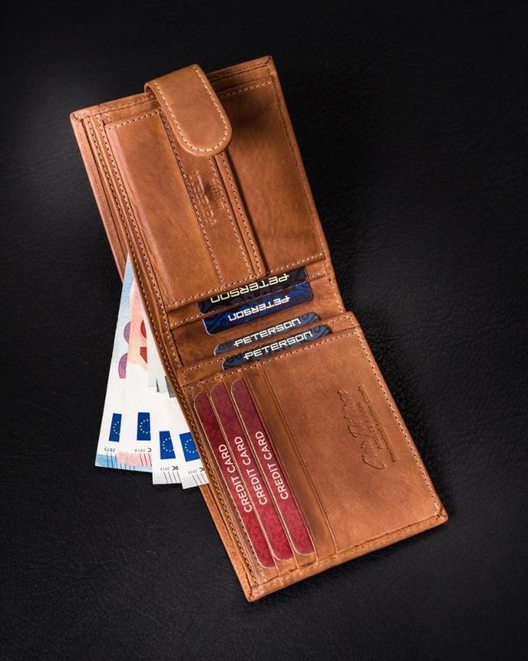 Portfel, brązowy, skórzany, RFID, Peterson