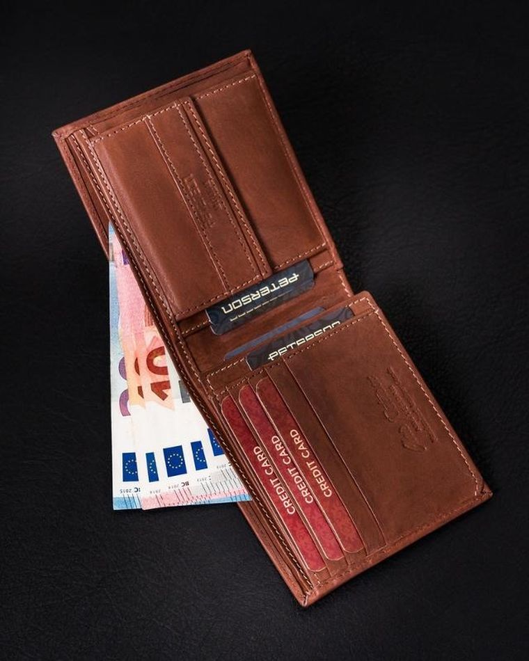 Portfel, brązowy, skórzany, RFID, Peterson