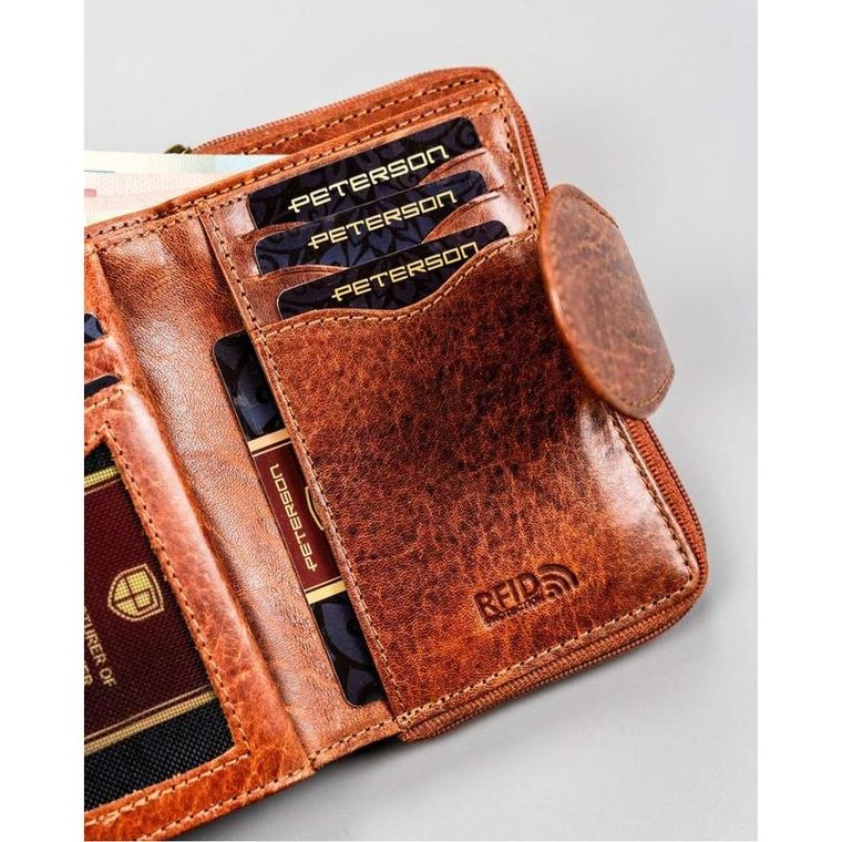 Portfel, brązowy, skórzany, RFID, Peterson
