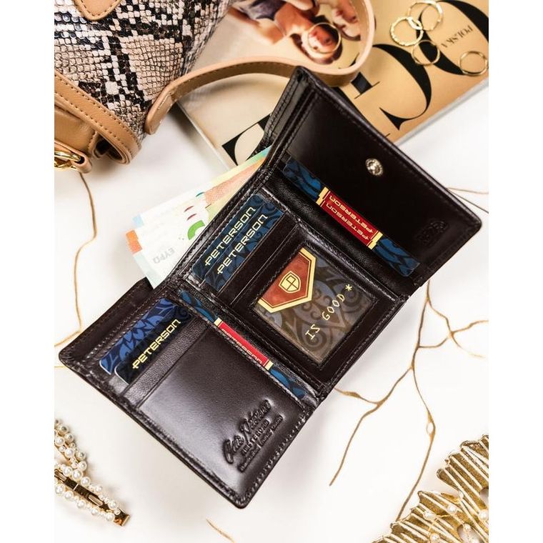 Portfel, brązowy, skórzany, RFID, Peterson