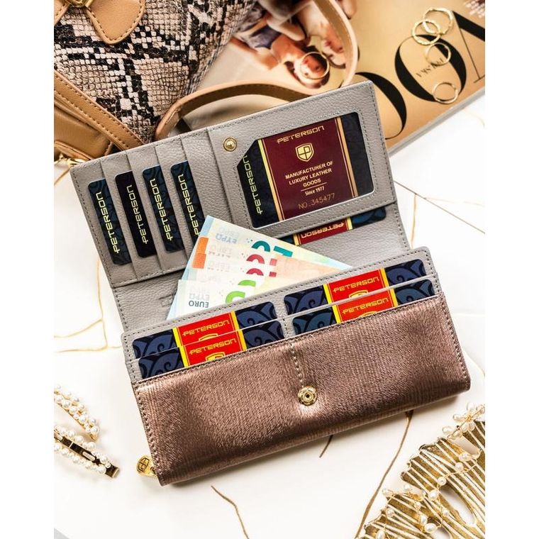 Portfel, brązowy, skórzany, RFID, Peterson