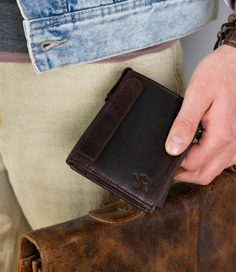 Portfel, brązowy, skórzany, RFID, Rovicky