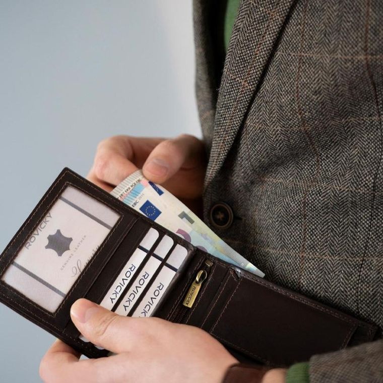 Portfel, brązowy, skórzany, RFID, Rovicky