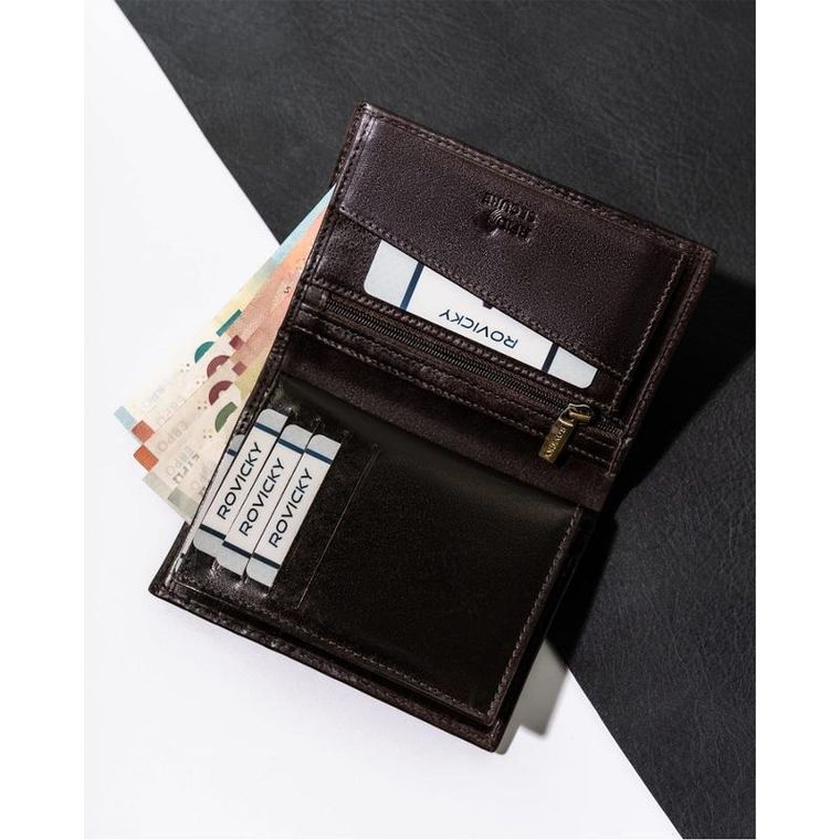 Portfel, brązowy, skórzany, Rovicky