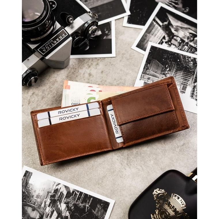 Portfel, brązowy, skórzany, Rovicky