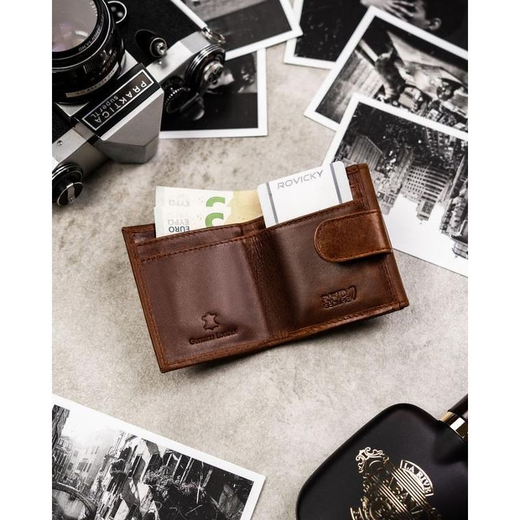 Portfel, brązowy, skórzany, Rovicky