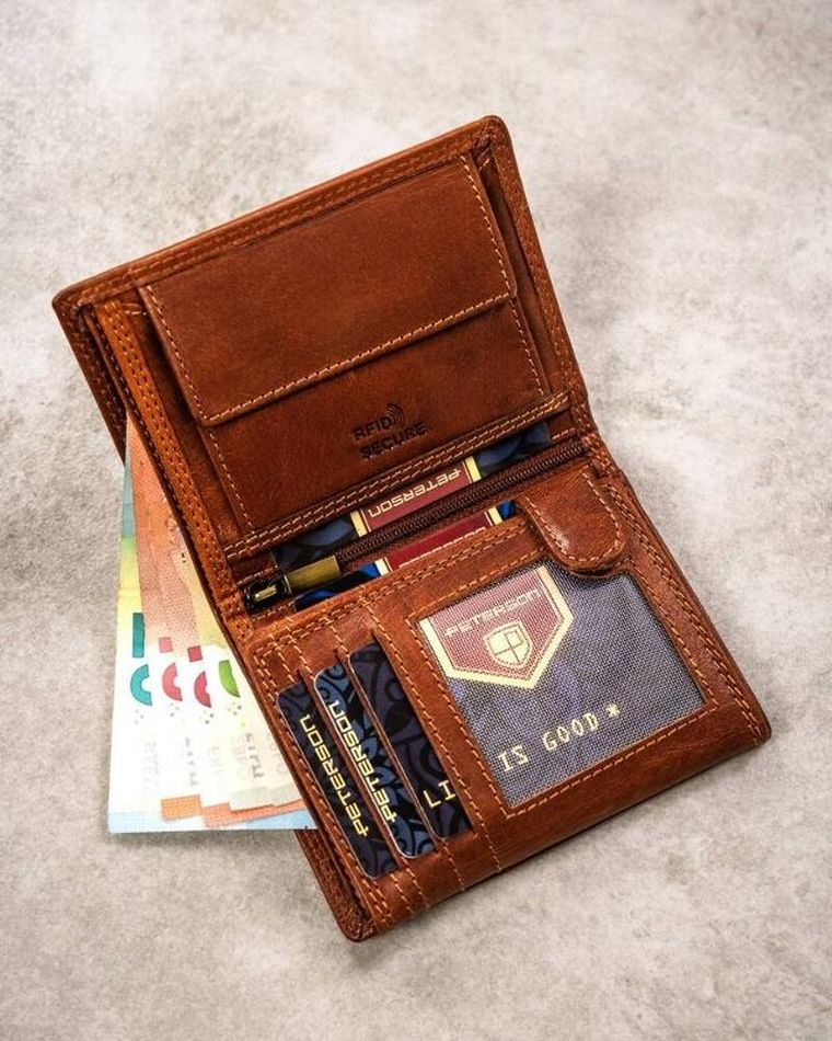 Portfel, brązowy, skórzany, strzelec, Peterson