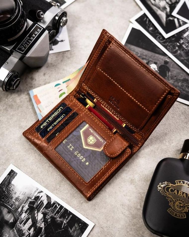 Portfel, brązowy, skórzany, waga, Peterson