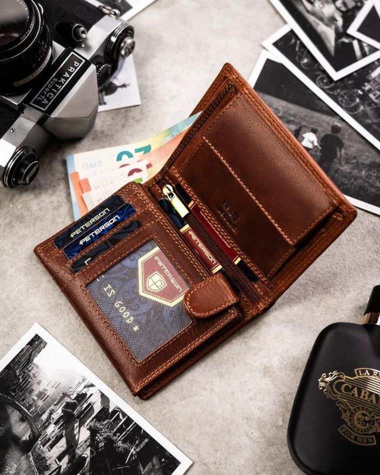 Portfel, brązowy, skórzany, wodnik, Peterson