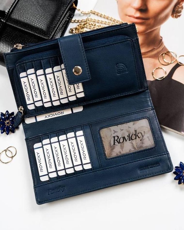 Portfel, ciemnoniebieski, skórzany, RFID, Rovicky