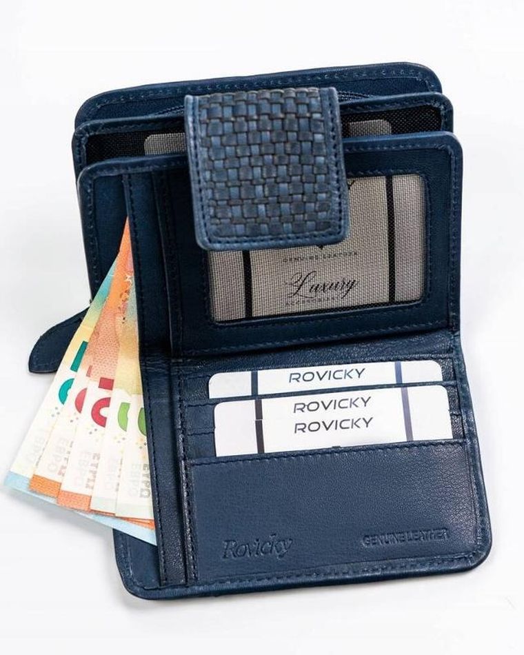 Portfel, ciemnoniebieski, skórzany, RFID, Rovicky