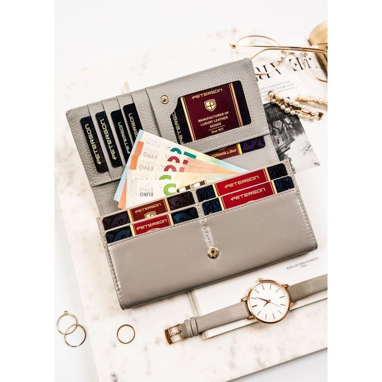 Portfel, czarno-biały, skórzany, Peterson