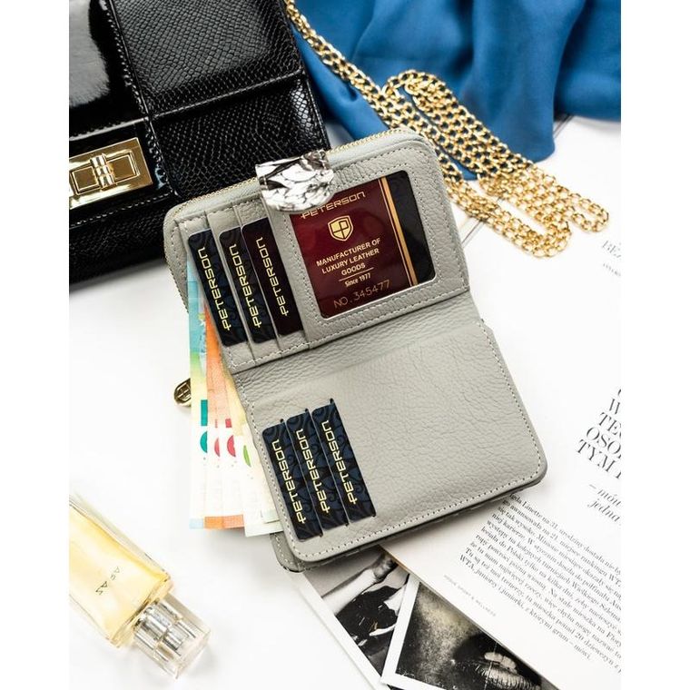 Portfel, czarno-biały, skórzany, Peterson