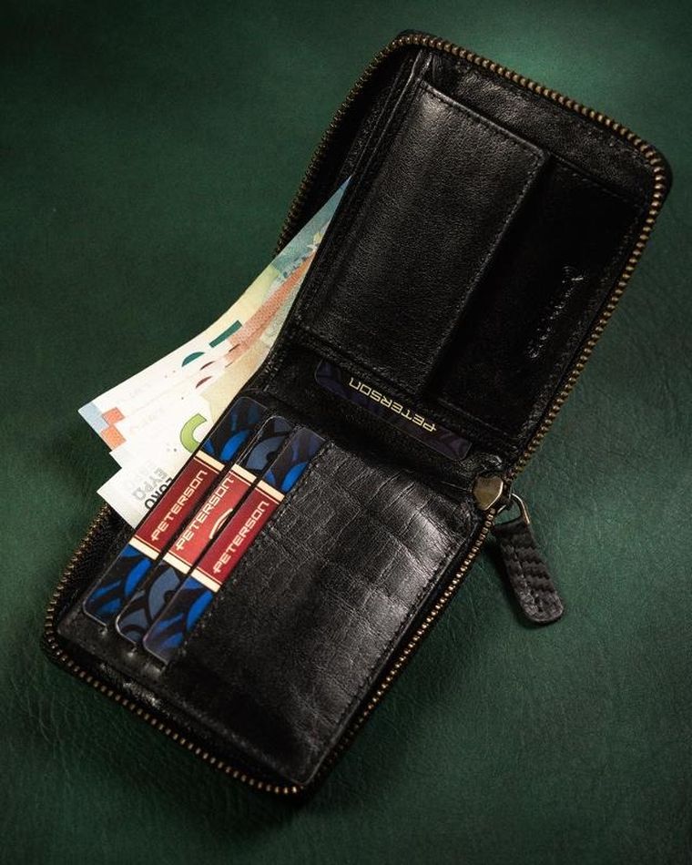 Portfel, czarno-czerwony, skórzany, Peterson