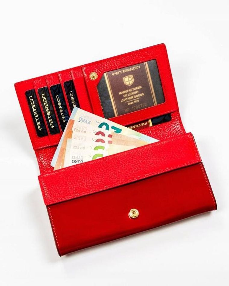 Portfel, czarno-czerwony, skórzany, Peterson
