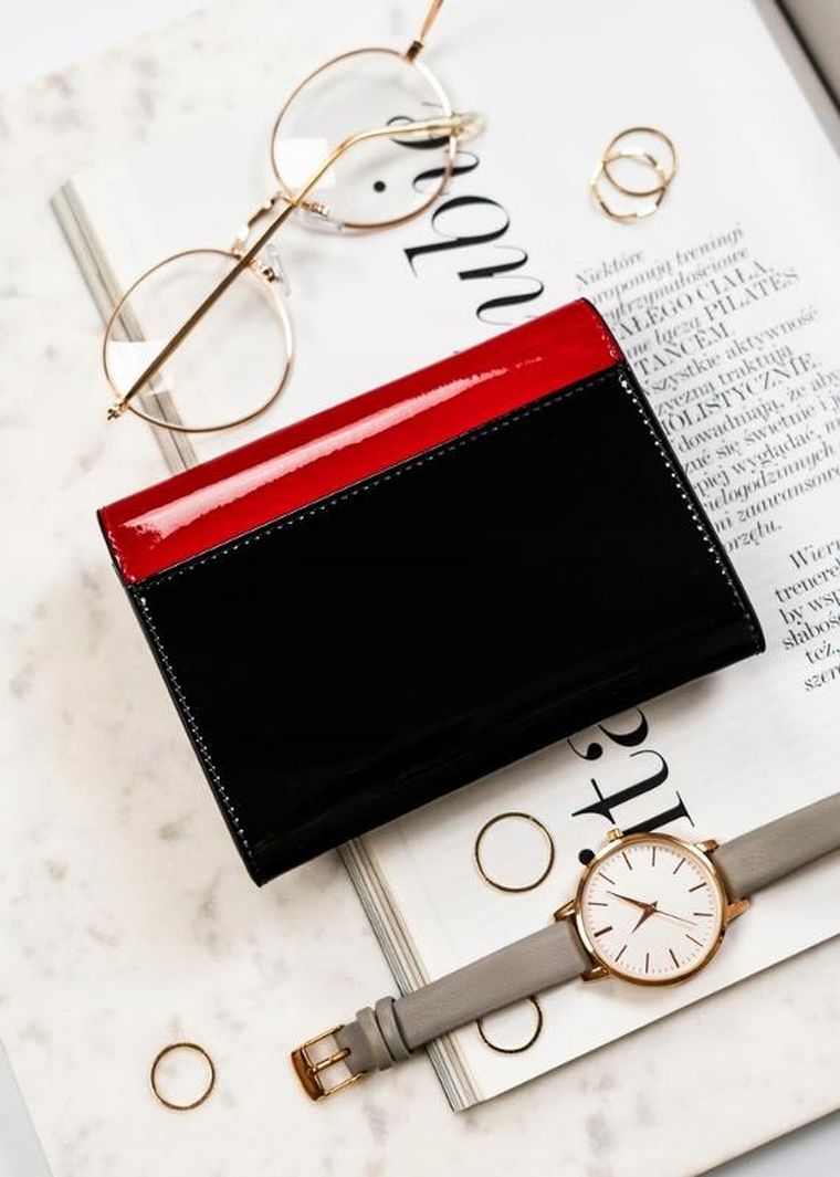 Portfel, czarno-czerwony, skórzany, Peterson