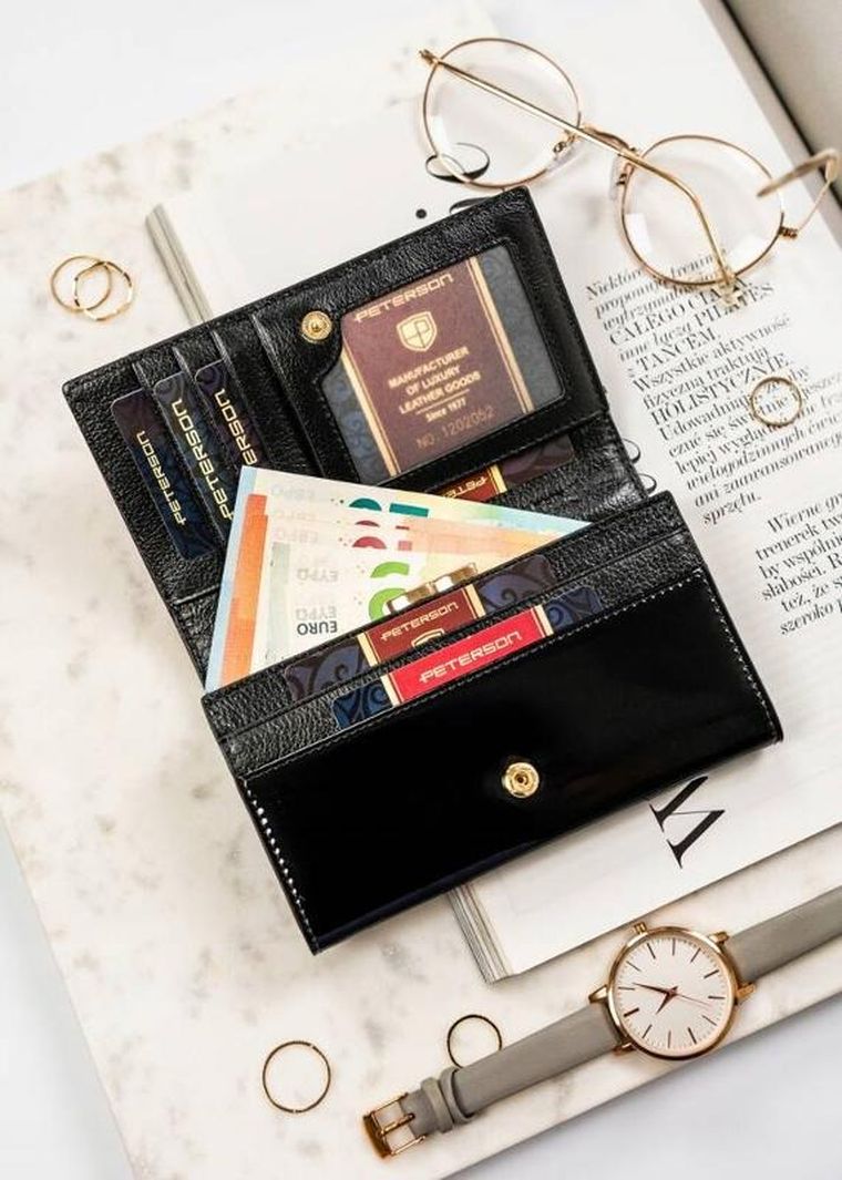 Portfel, czarno-czerwony, skórzany, Peterson