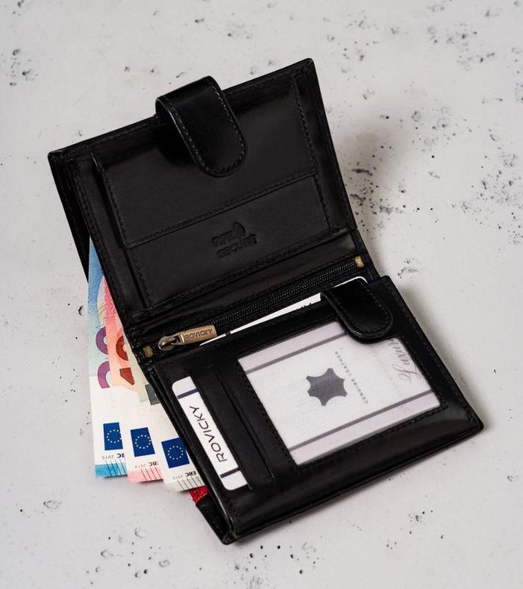 Portfel, czarno-czerwony, skórzany, RFID, Rovicky