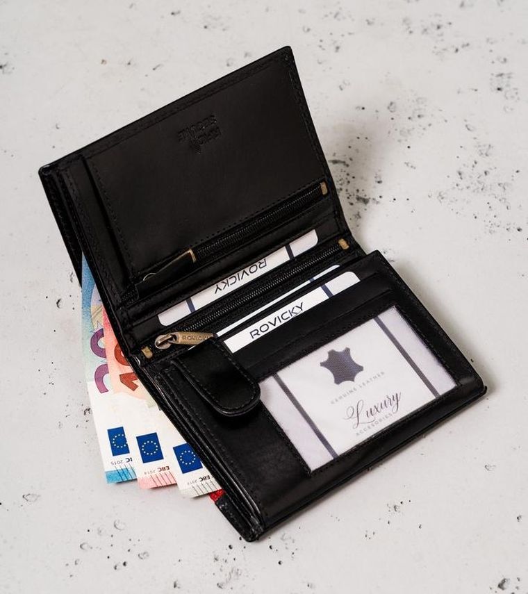 Portfel, czarno-czerwony, skórzany, RFID, Rovicky