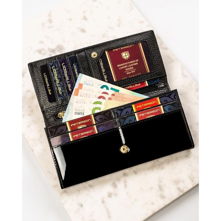 Portfel, czarno-złoty, skórzany, Petereson
