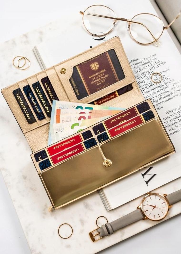 Portfel, czarno-złoty, skórzany, Peterson