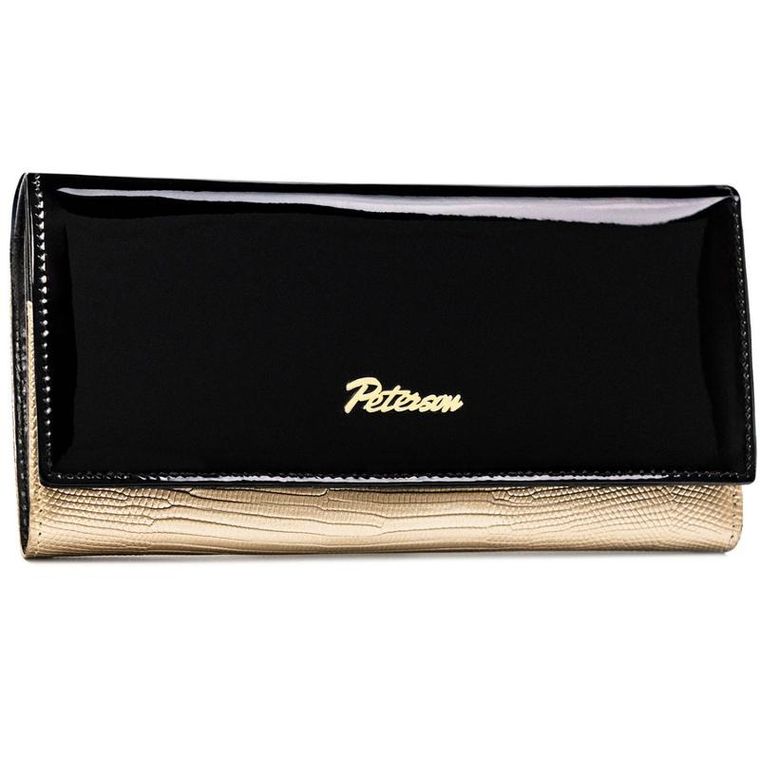 Portfel, czarno-złoty, skórzany, Peterson