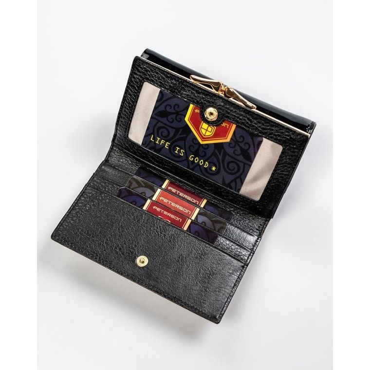Portfel, czarno-złoty, skórzany, RFID, Petereson