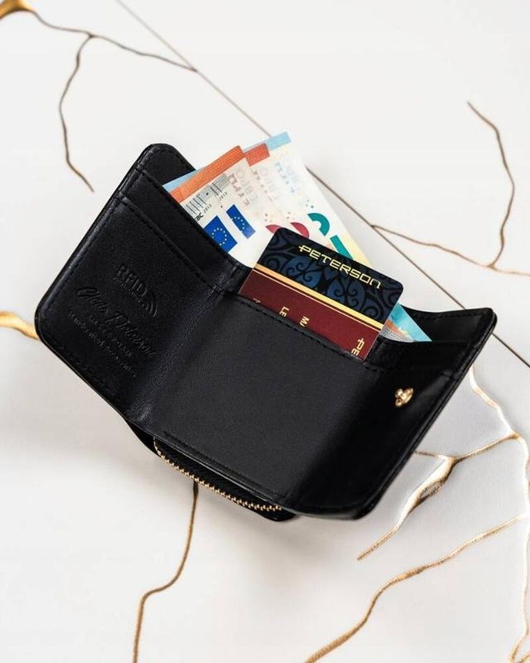 Portfel, czarny, skóra ekologiczna, Peterson