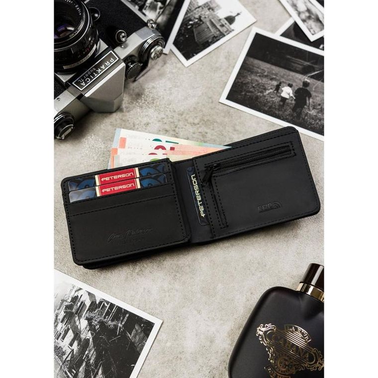 Portfel, czarny, skóra ekologiczna, Peterson