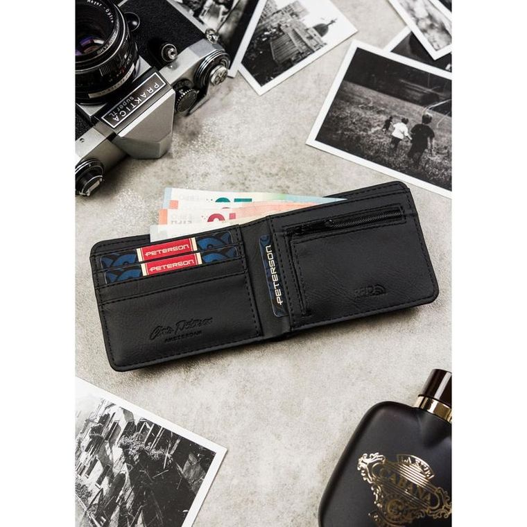 Portfel, czarny, skóra ekologiczna, Peterson