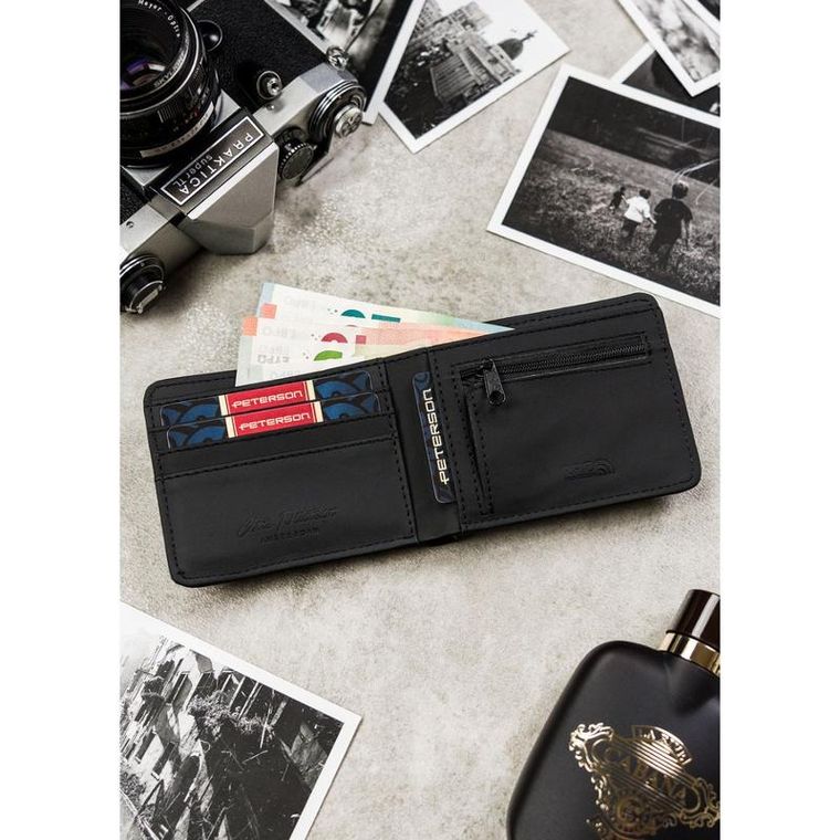 Portfel, czarny, skóra ekologiczna, Peterson