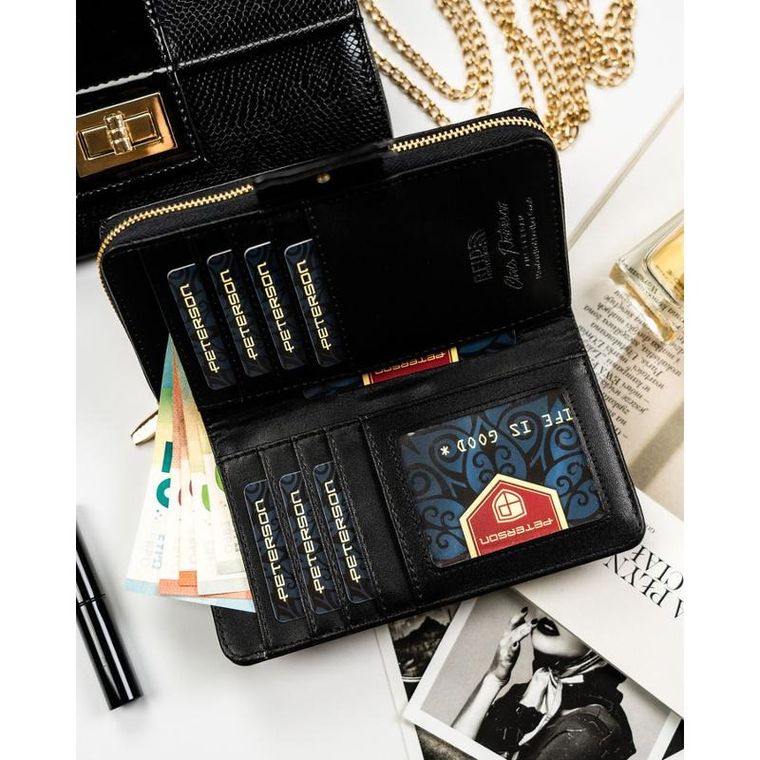 Portfel, czarny, skóra ekologiczna, Peterson