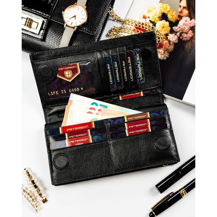 Portfel, czarny, skóra ekologiczna, Peterson
