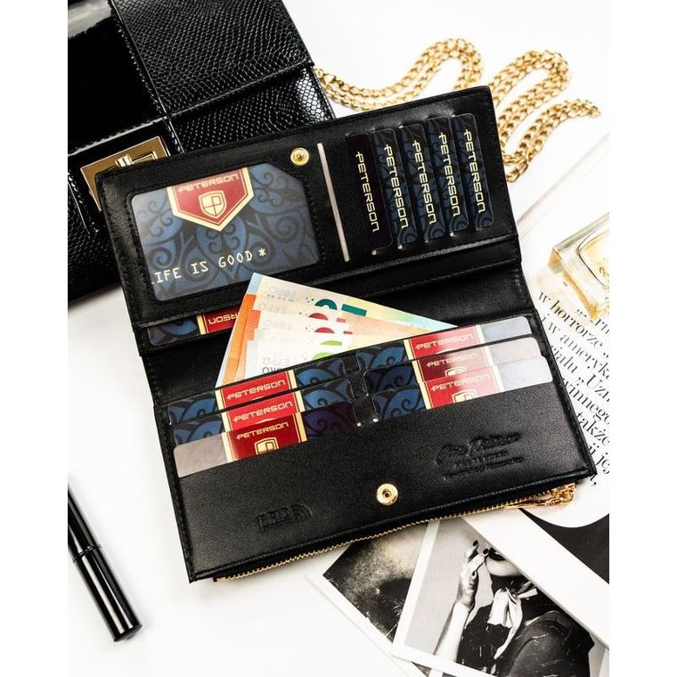 Portfel, czarny, skóra ekologiczna, Peterson
