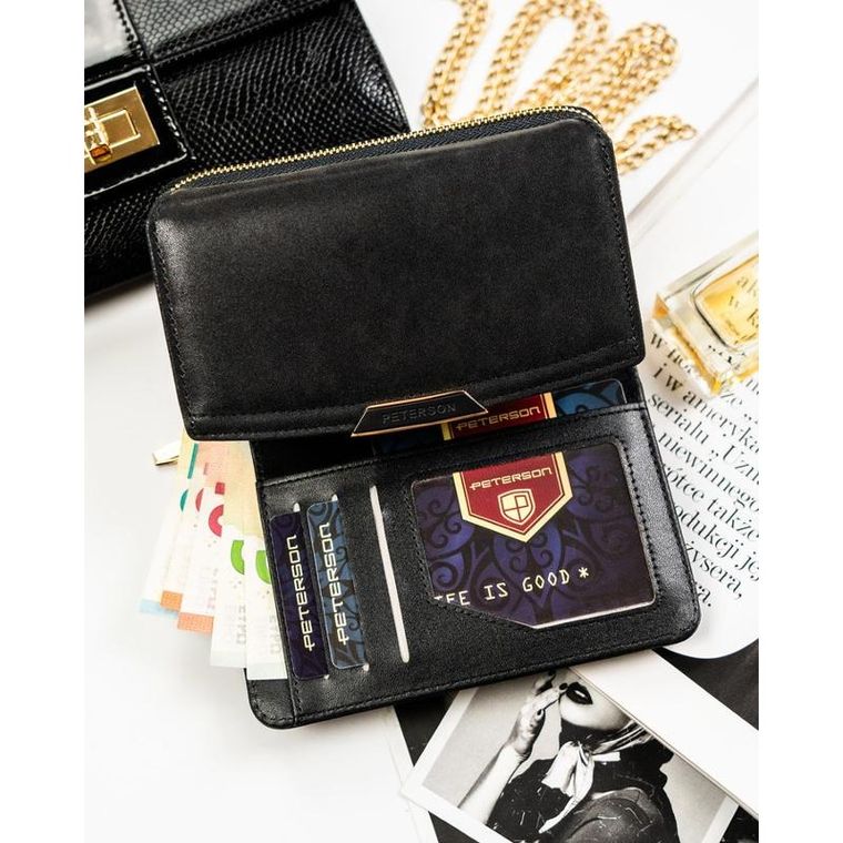 Portfel, czarny, skóra ekologiczna, Peterson