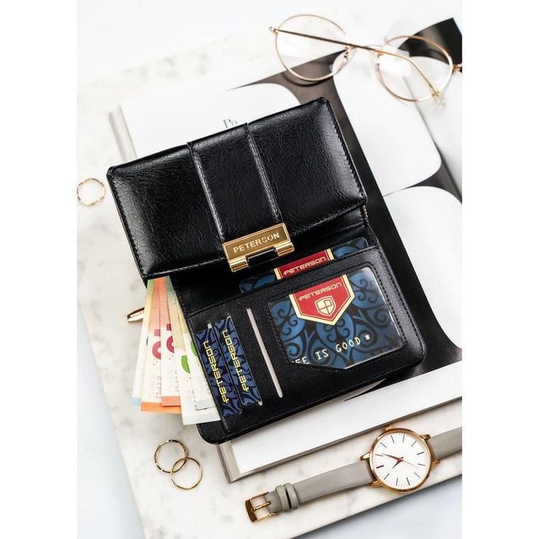 Portfel, czarny, skóra ekologiczna, Peterson