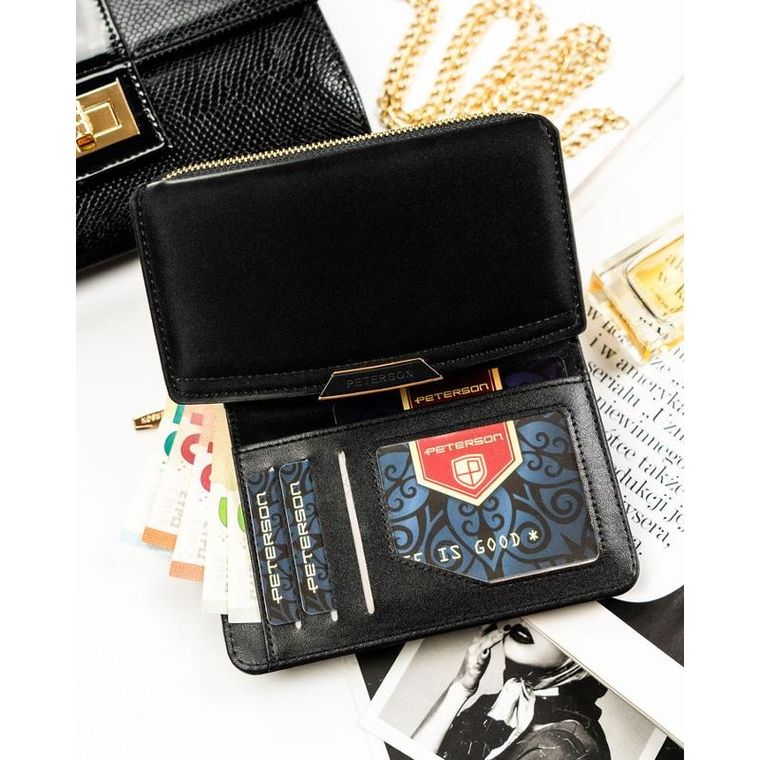 Portfel, czarny, skóra ekologiczna, RFID, Peterson