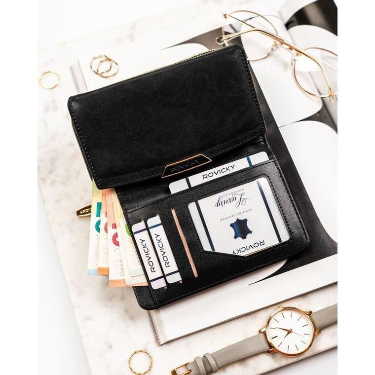 Portfel, czarny, skóra ekologiczna, Rovicky