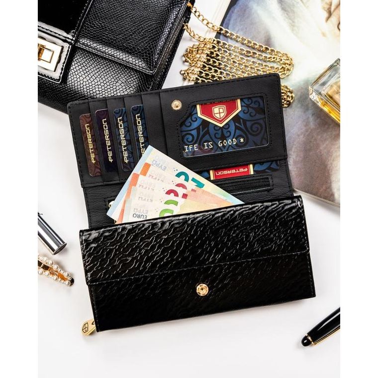 Portfel, czarny, skóra naturalna i ekologiczna, Peterson