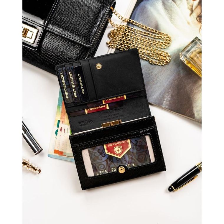 Portfel, czarny, skóra naturalna i ekologiczna, Peterson