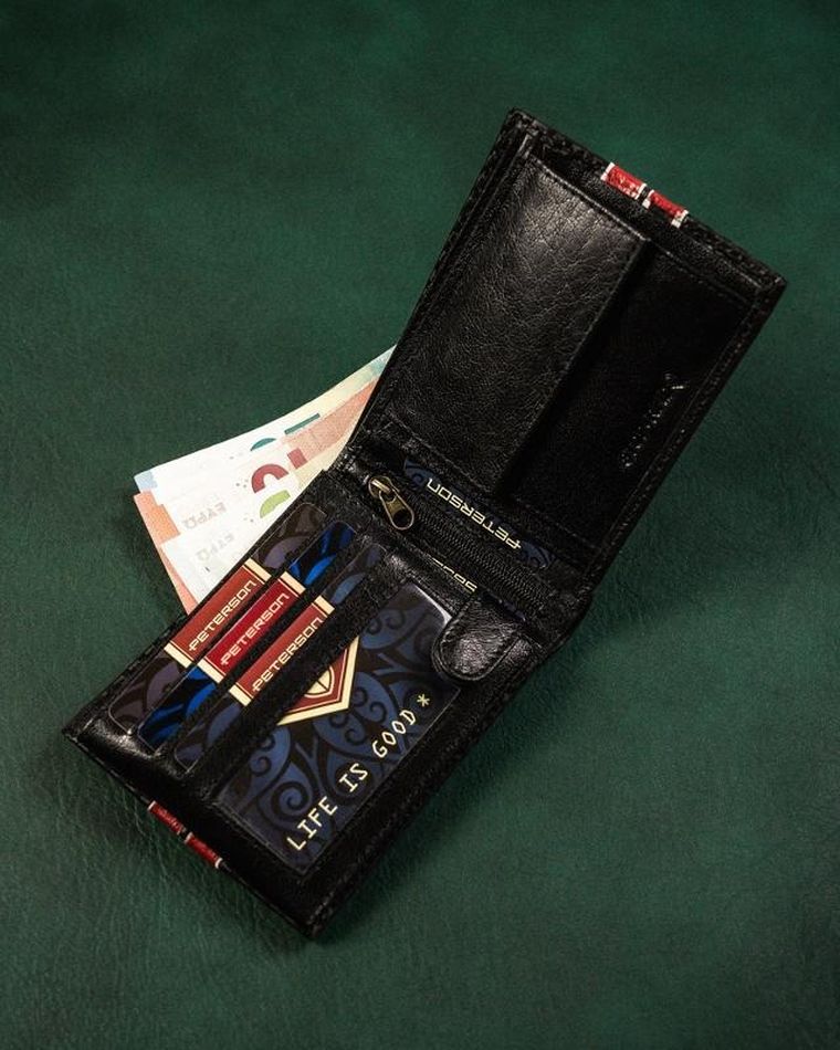 Portfel, czarny, skórzany, Peterson