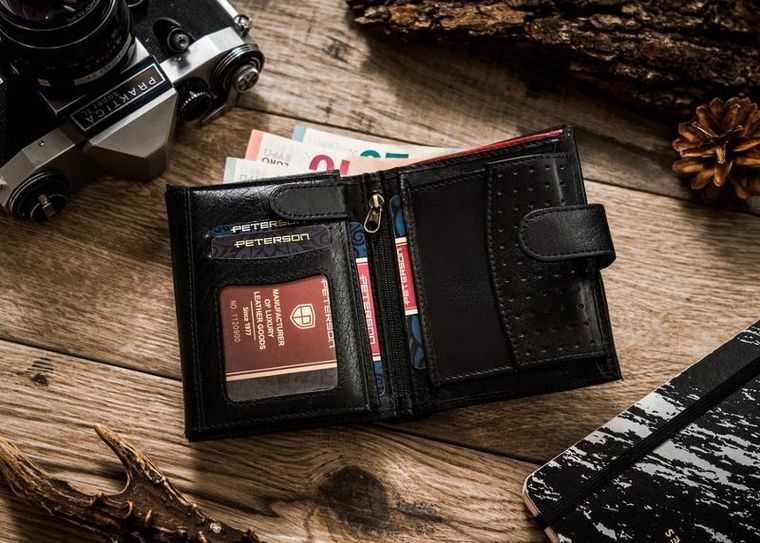 Portfel, czarny, skórzany, Peterson