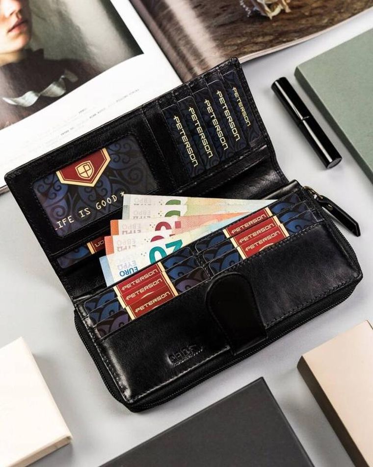 Portfel, czarny, skórzany, Peterson