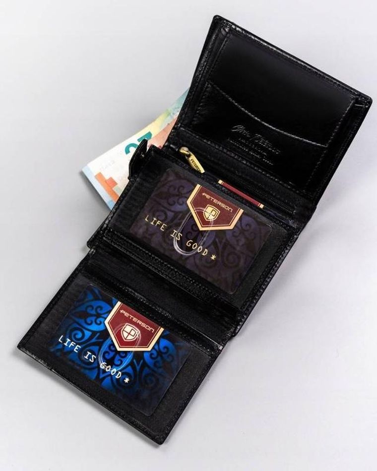 Portfel, czarny, skórzany, Peterson