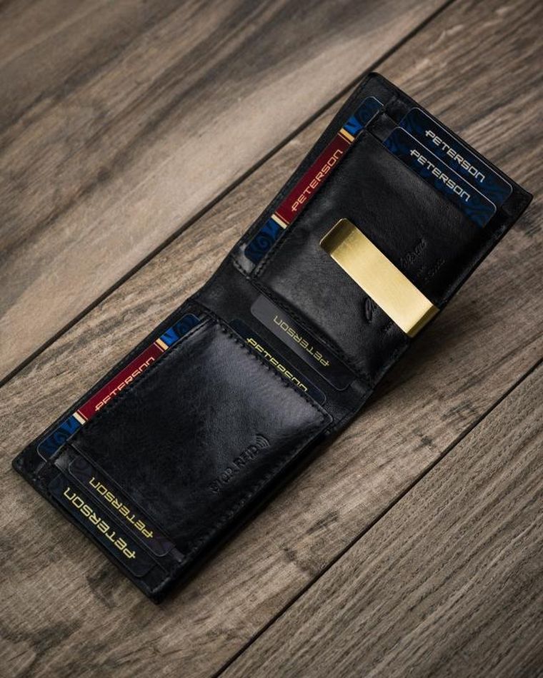 Portfel, czarny, skórzany, Peterson