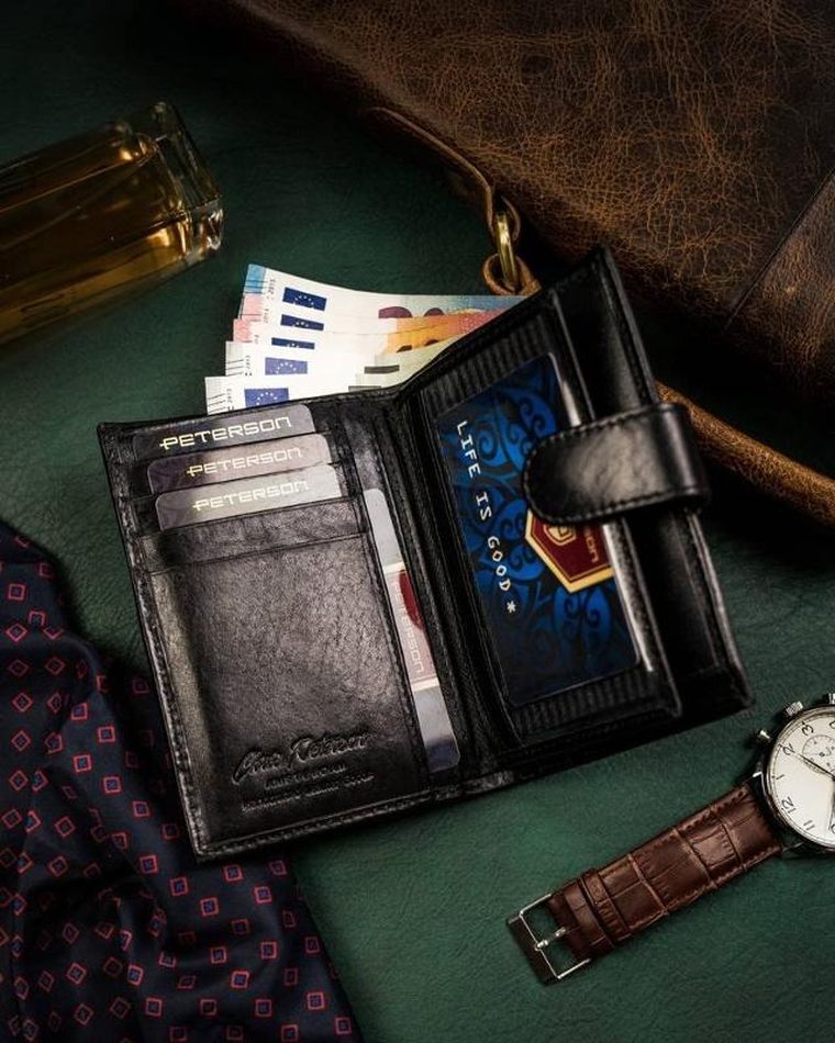 Portfel, czarny, skórzany, Peterson