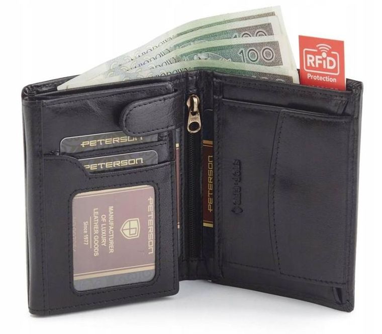 Portfel, czarny, skórzany, Peterson