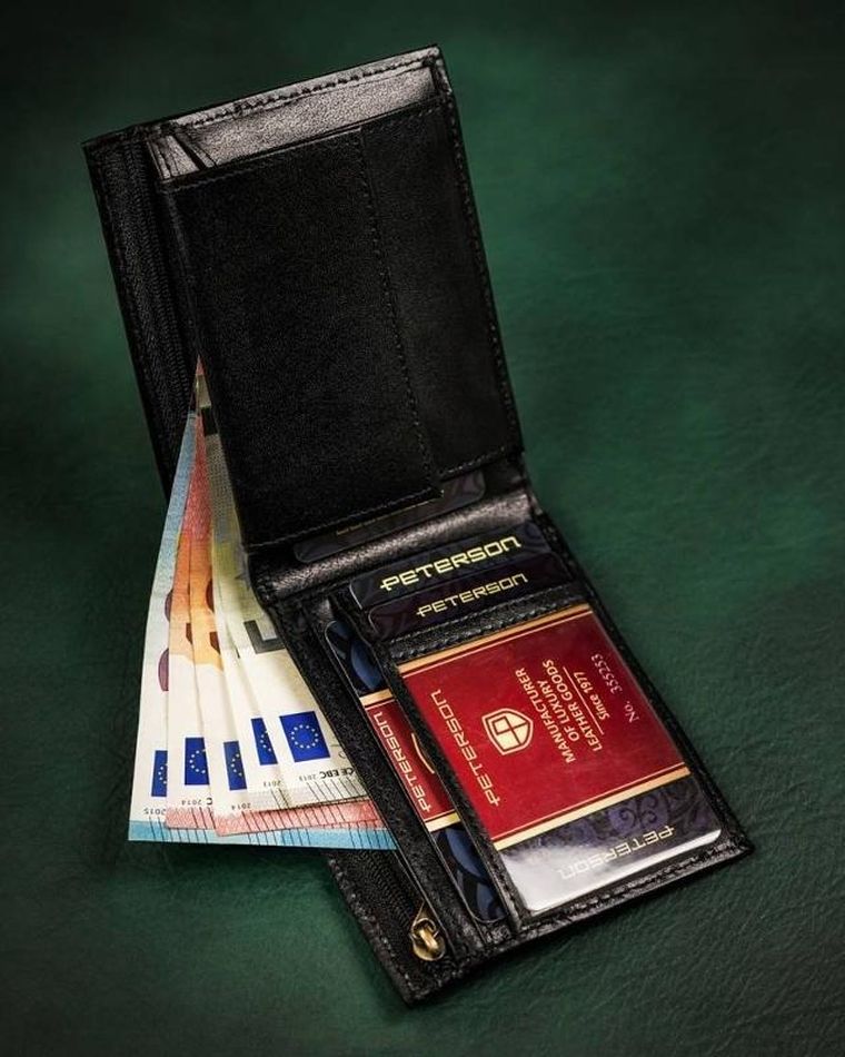 Portfel, czarny, skórzany, Peterson